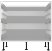 Weißer Küchenschrank mit schwarzem Sockel