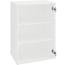 Offener weißer Küchenschrank mit drei Regalen