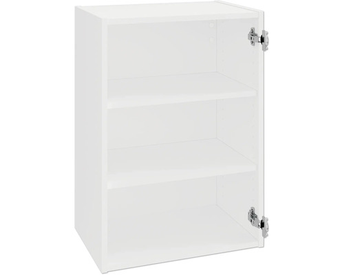 Offener weißer Küchenschrank mit drei Regalen