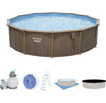 Bestway Hydrium Poolset mit Stahlwand, Sandfilteranlage, Skimmer, Leiter, Abdeckplane und Bodenschutzplane