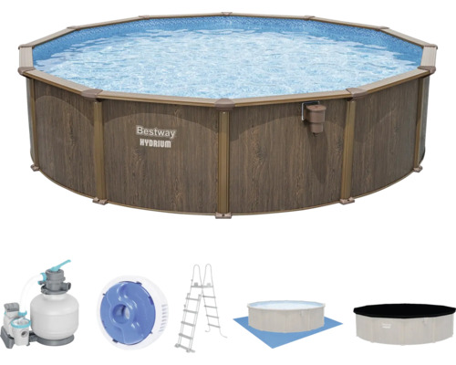 Bestway Hydrium Pool-Set mit Pool, Leiter, Sandfilteranlage, Skimmer, Bodenschutz und Poolabdeckung