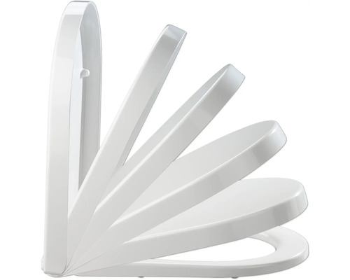 Toilettensitz mit Absenkautomatik in verschiedenen Öffnungspositionen