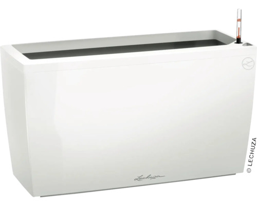 Rechteckiger, weißer Pflanzkasten mit Wasserstandsanzeiger