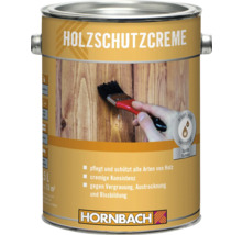 Holzschutzcreme Dose mit Abbildung eines Anstrichs mit Pinsel