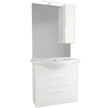 Weißer Waschbeckenunterschrank mit Spiegel und Hängeschrank für das Badezimmer