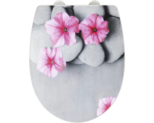 Toilettendeckel mit Stein- und Blütenmuster