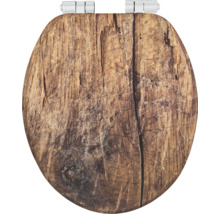 Toilettensitz aus Holz mit Metallscharnieren