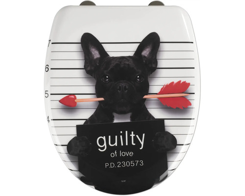 WC-Sitz mit Hundemotiv und Pfeil