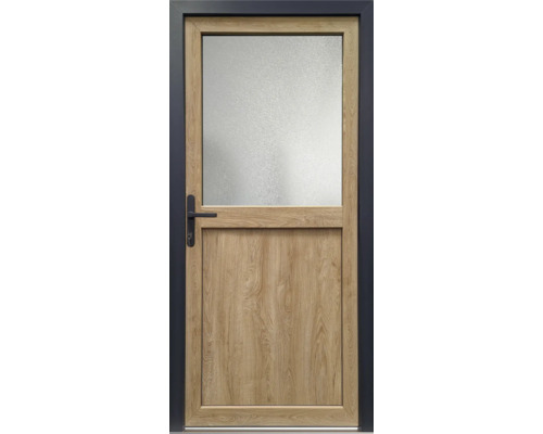 Tür mit Holzoptik und Glaseinsatz