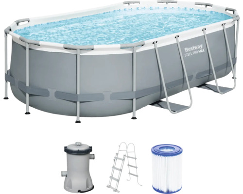 Aufstellpool Framepool Bestway 427 x 250 x 100 cm 7250 l grau inkl. Filteranlage Leiter Bestway Frame Pool Set mit Filterpumpe, Leiter und Filterkartusche