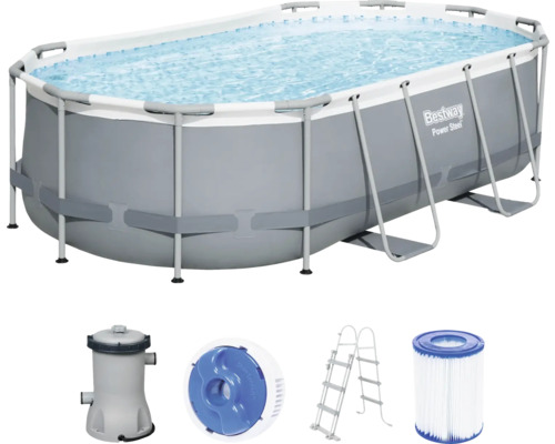 Aufstellpool Framepool Bestway 427 x 250 x 100 cm 7250 ml grau inkl. Filteranlage Leiter Bestway Power Steel Framepool-Set mit Filterpumpe, Leiter und Zubehör