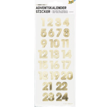 Adventskalender Aufkleber mit goldenen Zahlen von 1 bis 24