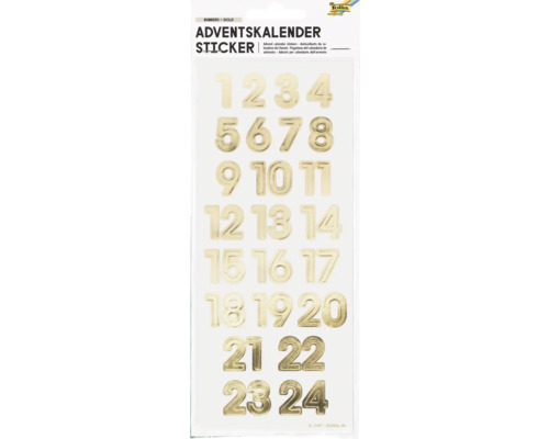 Adventskalender Aufkleber mit goldenen Zahlen von 1 bis 24