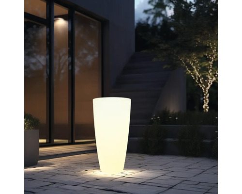 LED-Blumentopfleuchte 24 W, Ø 38,5 cm, IP44, weiß Beleuchteter Pflanzkübel aus Kunststoff im Außenbereich