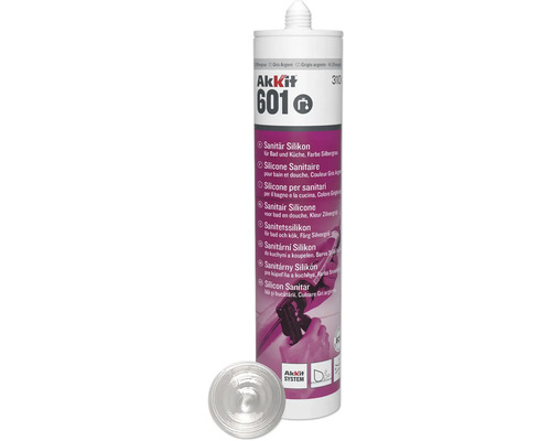 Akkit 601 Sanitär Silikon für Bad und Küche, Farbe Silbergrau