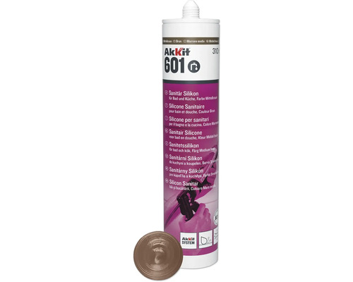 Akkit 601 Sanitär Silikon für Bad und Küche, Farbe Mittelbraun