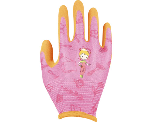 Kinderhandschuhe FloraSelf Floralie Gärtnern mit Kids mit Aufdruck pink, Gr. 3 Gartenhandschuh für Kinder mit Motiven und Beschichtung