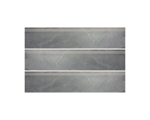 Drei graue Treppenstufenfliesen mit Marmorstruktur