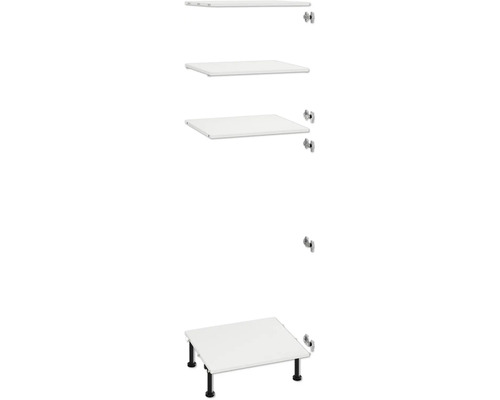 Weißes Regal mit schwarzen Füßen und Montagewinkel für die Wandbefestigung