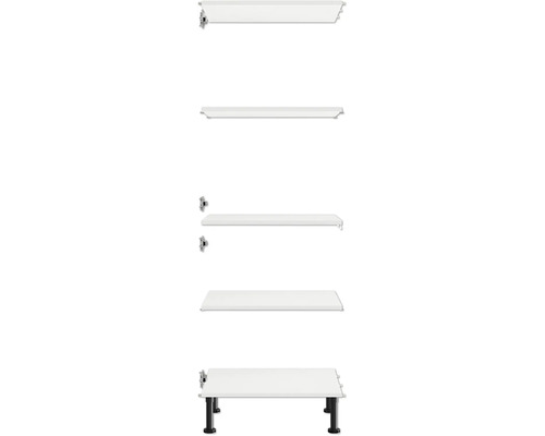 Regalsystem mit mehreren Böden und schwarzen Füßen