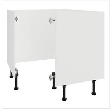 Küchenunterschrank mit weißen Türen und schwarzen Füßen