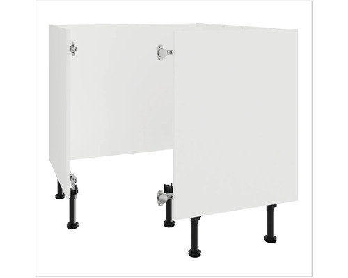 Küchenunterschrank mit weißen Türen und schwarzen Füßen