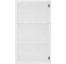 Offener weißer Badezimmerschrank mit zwei Regalböden für die Aufbewahrung im Badezimmer