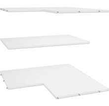 Drei weiße Regalböden in unterschiedlichen Formen