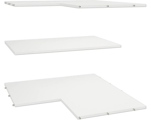 Drei weiße Regalböden in unterschiedlichen Formen