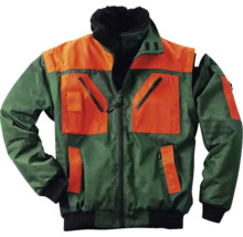 Grüne und orangefarbene Arbeitsjacke mit mehreren Taschen