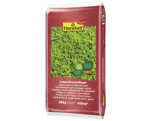 Langzeit-Rasendünger FloraSelf Select 18 kg / 450 m² FloraSelf Langzeitrasendünger im 18 Kilogramm Sack für 450 Quadratmeter Rasenfläche