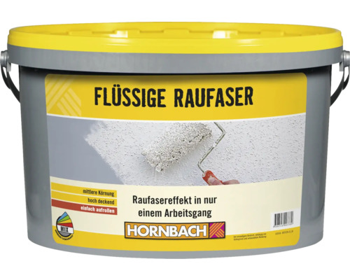 HORNBACH Flüssige Raufaser Wandfarbe im Wunschfarbton mischen lassen Eimer mit flüssiger Raufaser von Hornbach