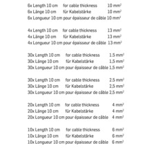Informationen zur Kabellänge und -stärke in verschiedenen Größen