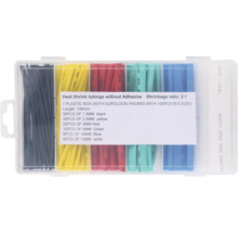 Sortiment Schrumpfschläuche ohne Klebstoff im Kunststoffkasten mit Euroloch, 100 Stück in sechs Größen