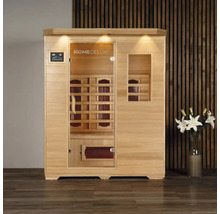 Infrarotsauna aus Holz mit Glaselementen und digitalem Bedienfeld