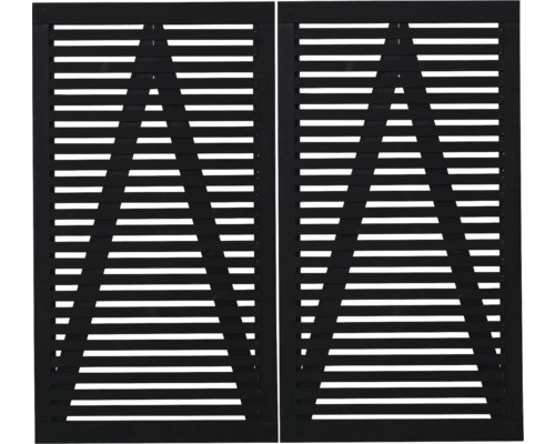 Doppeltor PLUS Tokyo 200 x 180 cm RAL 9005 schwarz Zwei schwarze Sichtschutzelemente mit Lamellenstruktur