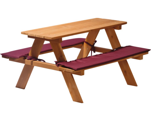 Kinder-Picknicktisch Holz 89x79x50 cm braun inkl. Sitzauflagen Holz Kindersitzgruppe mit Auflagen für den Außenbereich