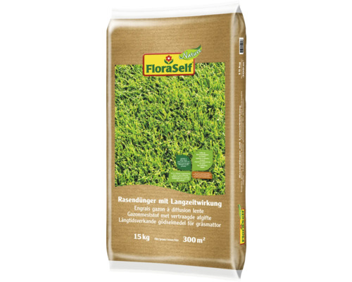 Organischer Rasendünger FloraSelf Nature mit Langzeitwirkung 15 kg / 250 m² FloraSelf Rasendünger mit Langzeitwirkung, 15 kg für 300 Quadratmeter