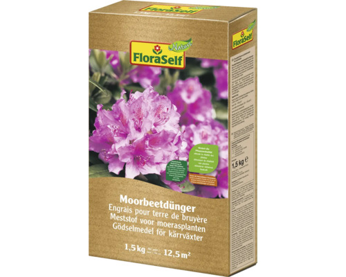 Rhododendrondünger & Moorbeetdünger FloraSelf Nature 1,5 kg FloraSelf Moorbeetdünger, 1,5 kg Packung mit Blumenabbildung