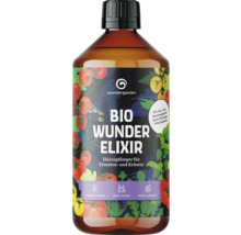 Bio Flüssigdünger für Tomaten und Kräuter in einer Flasche.