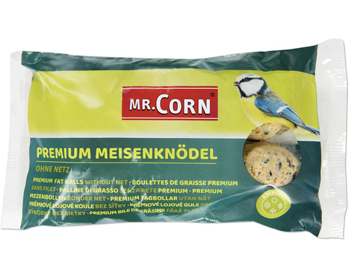 Wildvogelfutter Mr. Corn Meisenknödel 6 Stück ohne Netz, Ganzjahresvogelfutter Ambrosia kontrolliert, Made in Germany Mr. Corn Premium Meisenknödel ohne Netz im Beutel