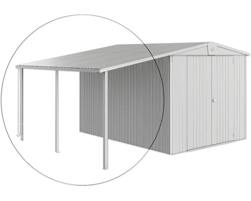 Metall Gerätehaus mit Vordach zur Aufbewahrung von Gartengeräten und Werkzeugen