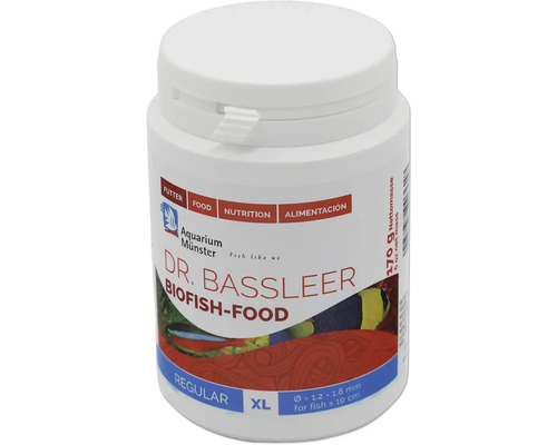 Aquariumfischfutter Aquarium Münster Dr. Bassleer Biofish Food Regular Xl 170 g Dr. Bassleer Biofish-Food für Aquarienfische in einer weißen Dose