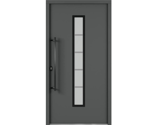 ARON HaustürARON 3171 Aluminium-Kunststoff-Verbund RAL 7016 anthrazitgrau 1100x2100 mm einseitig flügelüberdeckend DIN Links inkl.Stoßgriffset,Innendrücker in Schwarz,Profilzylinder mit 3 Schlüsseln Haustür mit Glaseinsatz und Griff