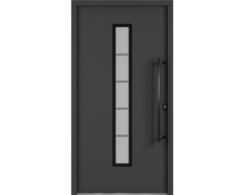 ARON HaustürARON 3171 Aluminium-Kunststoff-Verbund RAL 7016 anthrazitgrau 1000x2100 mm beidseitig flügelüberdeckend DIN Rechts inkl.Stoßgriffset,Innendrücker in Schwarz,Profilzylinder mit 3 Schlüsseln Haustür mit Glaseinsatz und Stangengriff