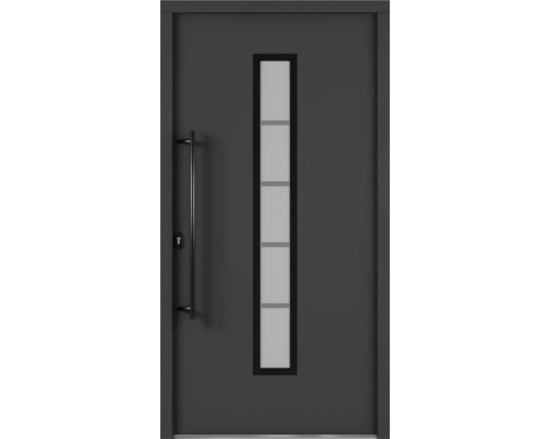 ARON HaustürARON 3171 Aluminium-Kunststoff-Verbund RAL 7016 anthrazitgrau 1000x2100 mm beidseitig flügelüberdeckend DIN Links inkl.Stoßgriffset,Innendrücker in Schwarz,Profilzylinder mit 3 Schlüsseln Graue Haustür mit Glasausschnitt und Griff