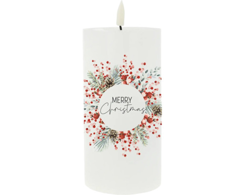 Dekorative Stumpenkerze mit Merry Christmas Motiv für festliche Atmosphäre
