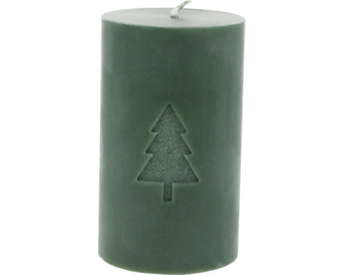 Stumpenkerze mit Tannenbaum dunkelgrün H 10 cm Zylinderkerze mit Tannenbaum Motiv