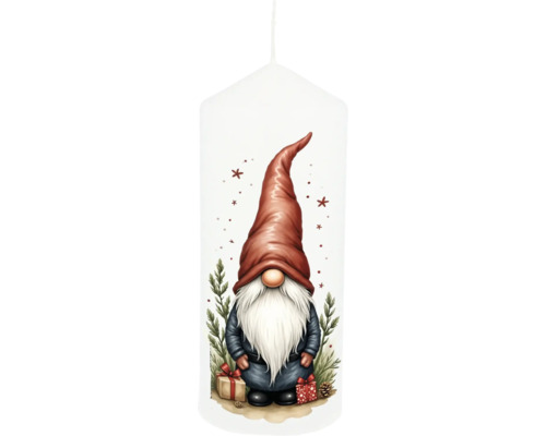 Kerze mit Weihnachtswichtel-Motiv