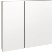 Weißer Spiegelschrank mit zwei Türen.